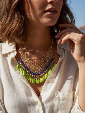 Women's Bohemian Darken Gold Multi Color Bib Necklace NWOT